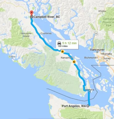 Port Angeles to Campbell River, via Coho Ferry - Black Ball Ferry Line